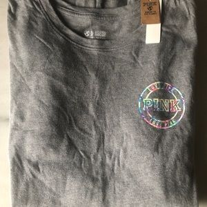PINK Victoria's Secret Gray Tee with Colorful Logo